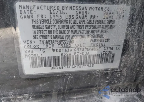 2017 Nissan Sentra S z USA, uszkodzony, nr VIN 3N1AB7AP6HY229953